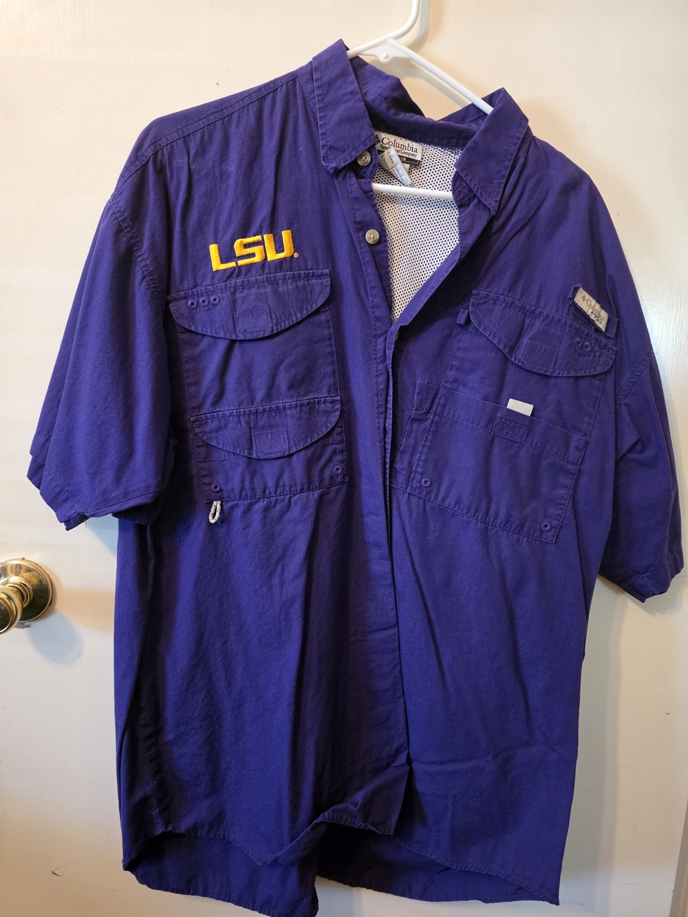 Columbia Purple LSU Short-Sleeve Fishing Shirt